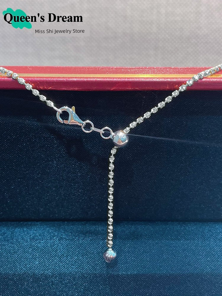 Women Fine Imitation Shiny Silver-Plated Geometric Sterling Silver Metal Realistic Italian Diamond Ball Chain Clasp Necklaces/Colors-Gold/Silver/Geometric/Clear
