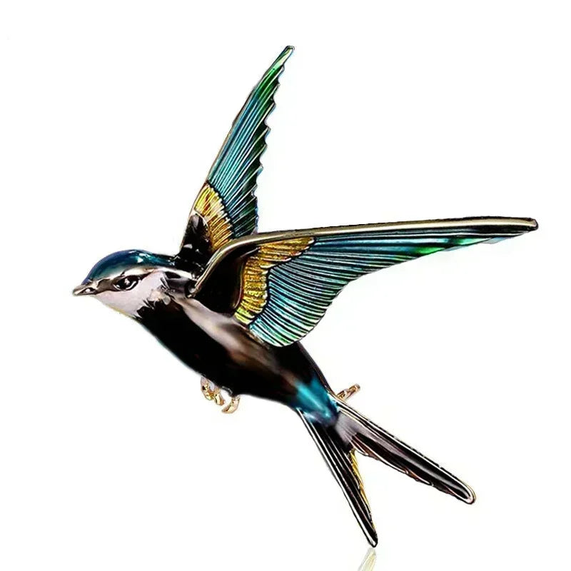 MIHJUSFDH Adults Korean Ethnic Imitation Aluminum Metal Alloy Blue-Black Rhinestone Swallow Bird Enamel Craft Design Brooch Lapel Pins