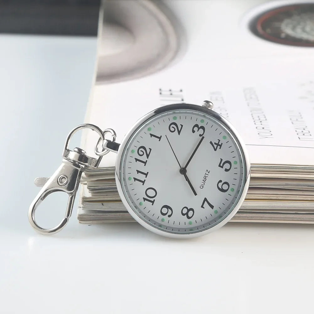 MOONBIFFY Adults Quartz Acrylic Face Silver Round Digital-Analog Display Stainless Steel Metal Lobster Clasp Buckle Nurses-Doctors Hanging Keychain Fob Pocket Watches/Colors-Red Rose/Red/Pink/Black/Silver/Grey/Gold/Dark Blue/Blue/Purple