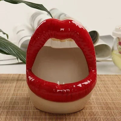 No-EN-Name-Null Cute Cartoon Ceramic Realistic Red Lips Shaped Cigarette Ashtrays/Colors-Purple/Red/Pink