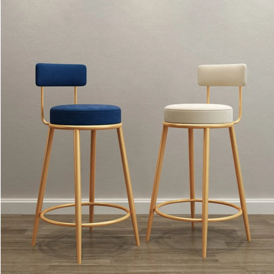 Nordic Iron Framed Low Backrest Upholstered Velvet  Armless Bar Stools/Colors- Blue/Green/Black/White/Pink/Gold