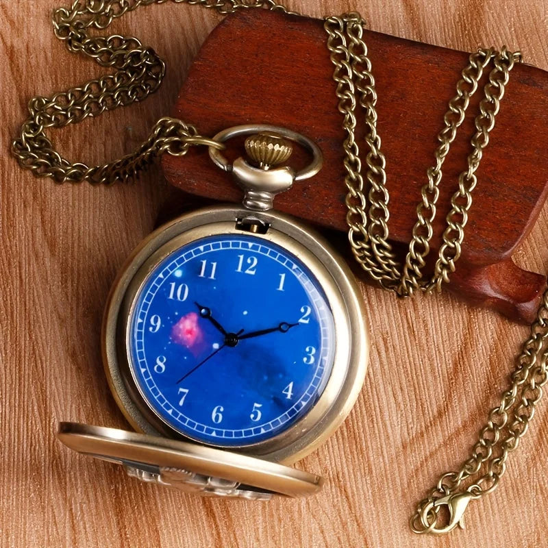 RUNERR Adults Vintage Imitation Quartz Analog Display Bronze Hollow-Out Round Shaped Metal Case Cartoon Little Prince Design Pendant Chain-Pocket Watches