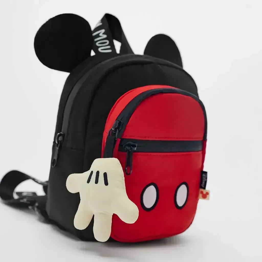 NULL No-EN-Name-Null Women Disney Cute Mickey Mouse Lightweight Waterproof Black-Red Nylon Fabric Zippered Front External Pockets Shoulder Straps-Handle Single Compartment School Backpacks/Pockets/Colors-Animal/Red/Black/White