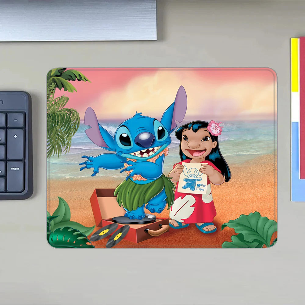 MINISO HD Printed Non-Toxic Small Blue-Multicolor Rectangle Thermal Transfer Anime Cartoon Stitch-Lilo In Space-Planets-Stars Themes Soft Non-Slip Natural Rubber Bottom Sealing Edges Computer Gaming Mouse Pads