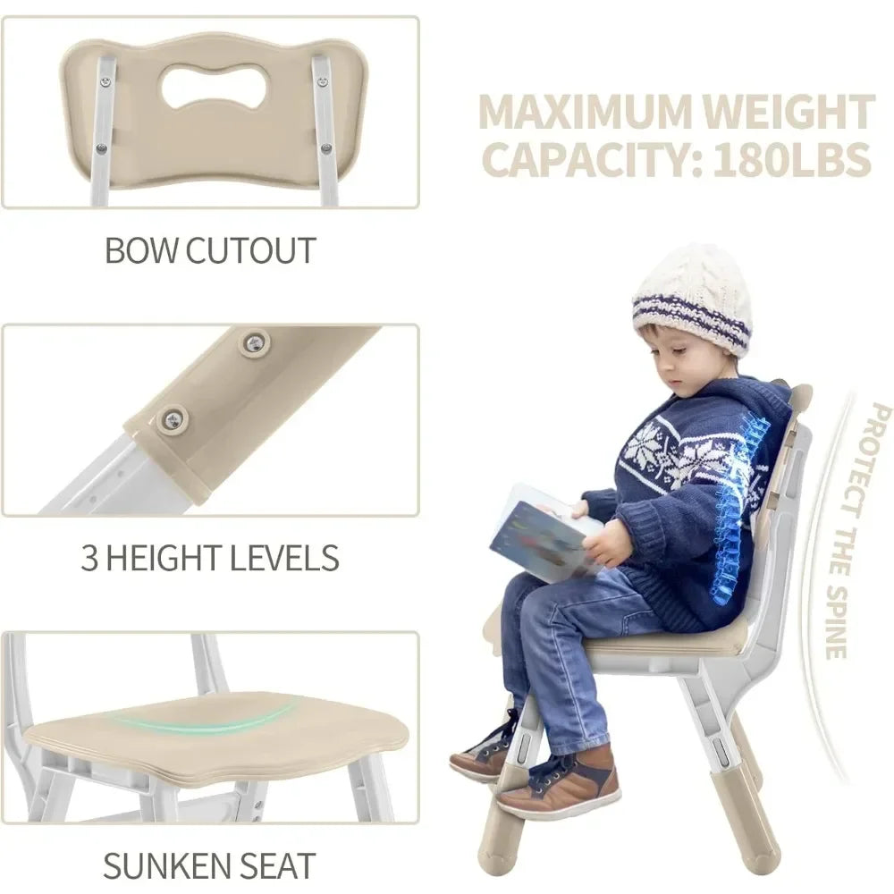 4 pcs White HDP Rectangle Toddler Height Adjustable Table/ 4 Chairs Set/Colors-Beige/White