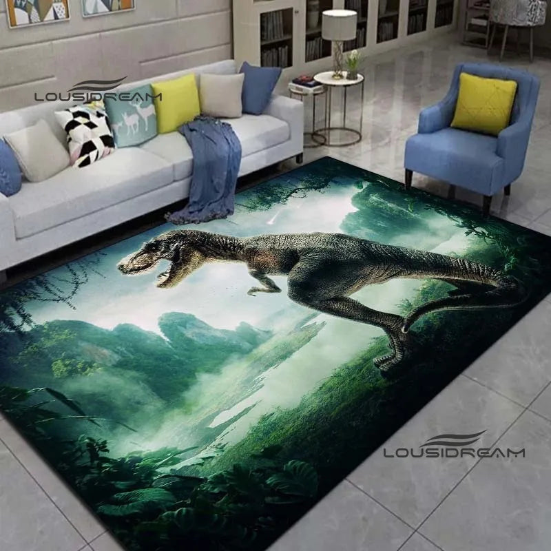 LOUSIDREAM Modern Indoor-Outdoor Machine-Made Customized Rectangle Shaped Soft Polyester Flannel Fabric Body 3D Printed Cartoon Dinosaur Theme Rugs /Colors-Animal/Multicolor/Hand-Machine Wash