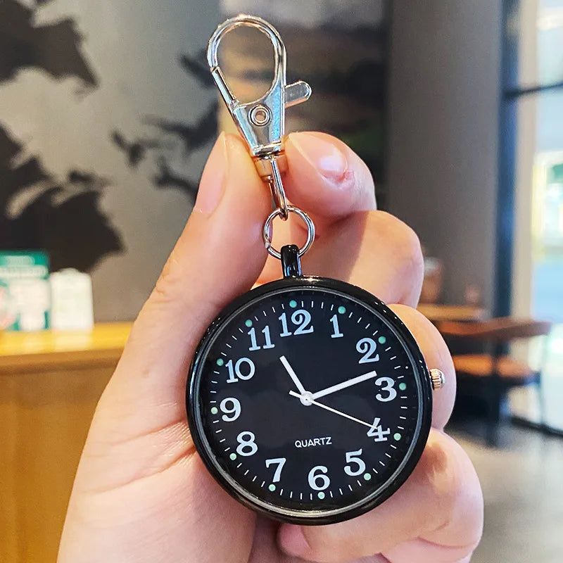No-EN-Name-Null Antique Waterproof Quartz Glass Face Analog Display Silver Stainless Steel Metal Round Case Arabic Numeral Blue Plastic Covered Keychain Fob Pocket Watches/Colors-Black/White/Pink/Gold/Multicolor