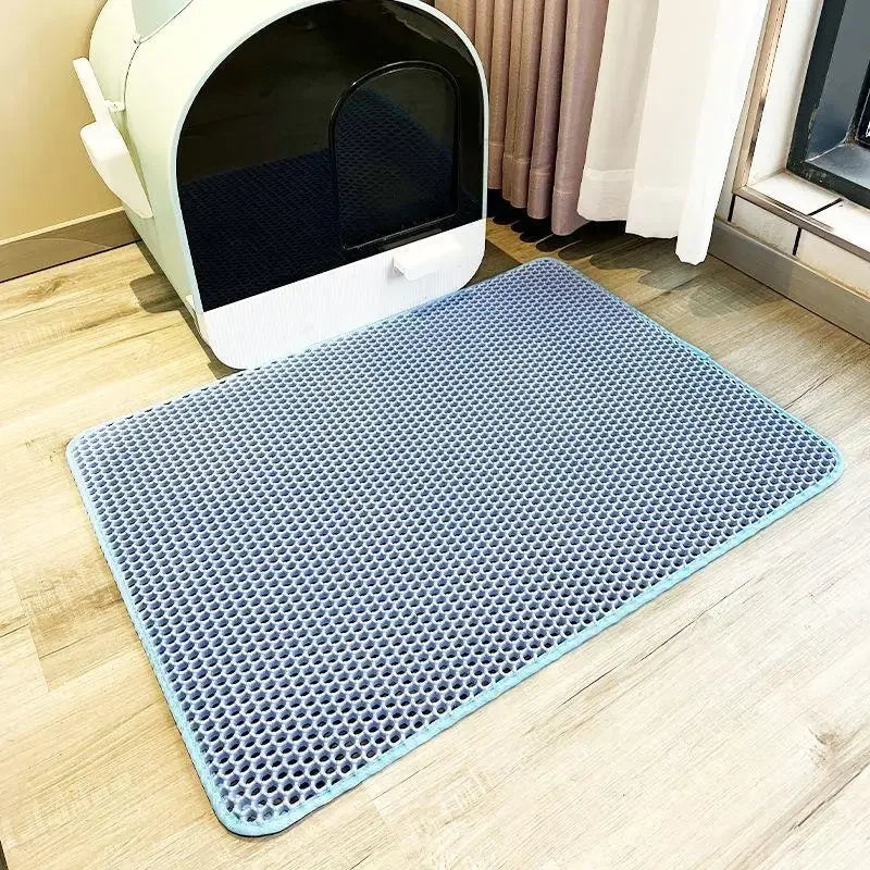 No-EN-Name-Null Non-Slip Silicone Waterproof Urine-Proof Back Double Layer Cat Litter Box Mats/Colors-Black/Beige/Pink/Gray/Blue/Brown/4 Sizes
