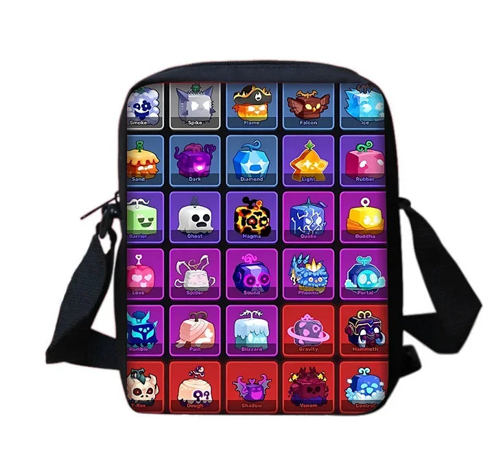 TOPTOY Kids Large Waterproof Multicolor Nylon Fabric Cartoon Smiling Fruit Critters Double Zippers Polyester Lining Shoulder Straps-Handle School Backpacks Sets/Pencil Bags/External Pockets/Colors-Multicolor/Black/Purple