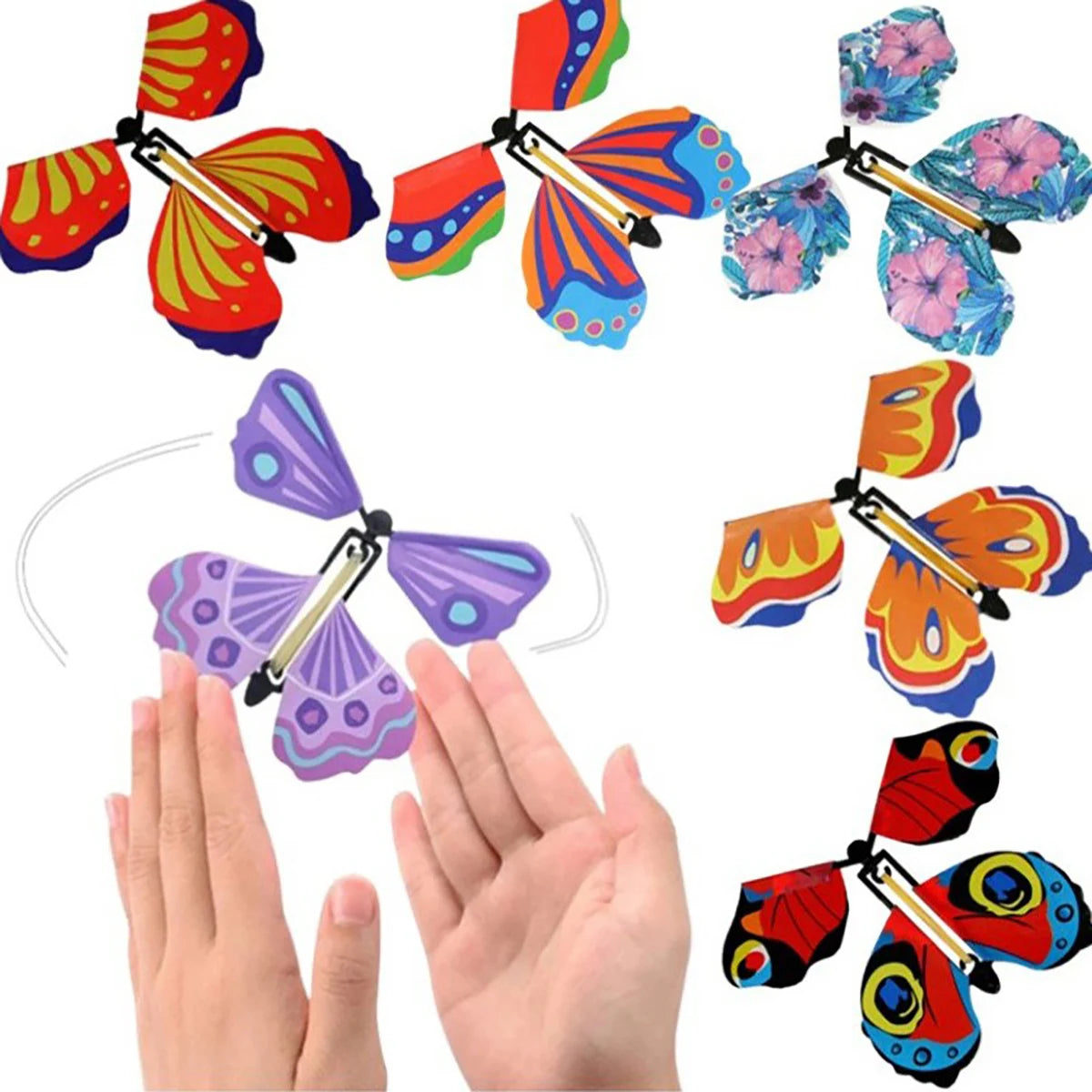 No-EN-Name-Null Kids 10 PCS Plastic Floral Multicolor Dots Funny Wind-Up Rubber Band Flying Butterflies Books Educational Toys /Ages: 3 Years Old-Older