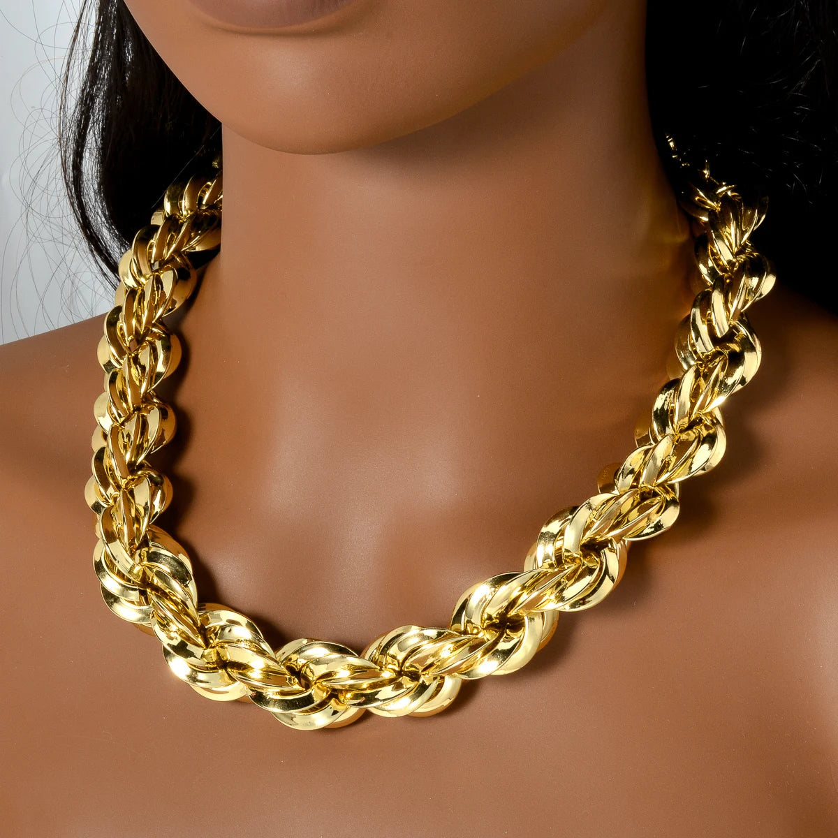 CHARMOMENT Women Fine Imitation Copper Metal Gold Big Chunky Twisted Rope Necklace-Bracelet-Big Dangle Drop Earrings Engagement Jewelry Sets