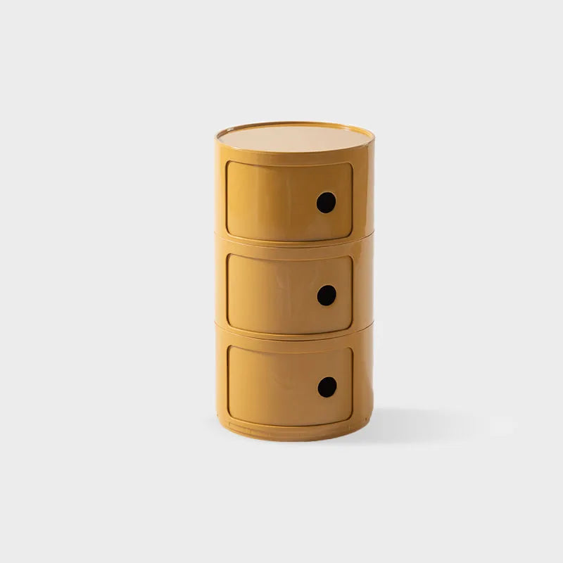 DECOPAI Modern Multicolor Waterproof Tall Plastic Round Shaped Small Narrow Three Sliding Drawers Nightstands /Multicolor