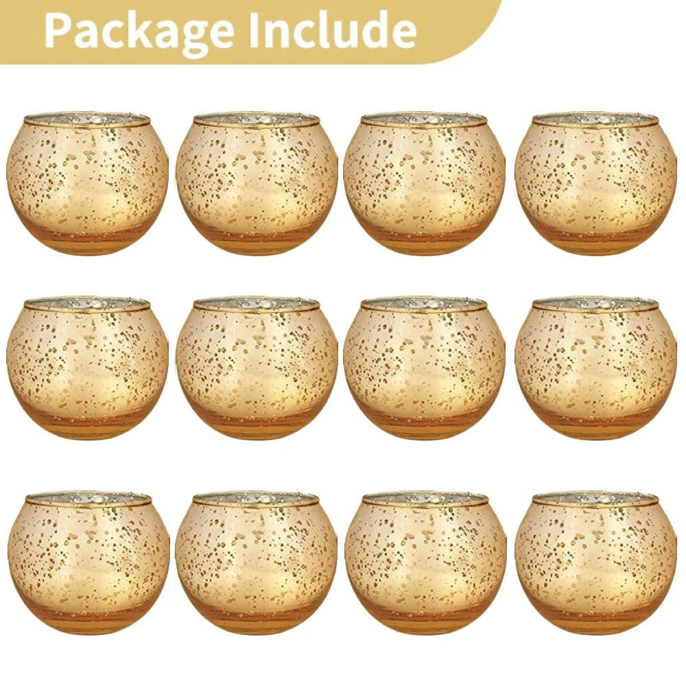 No-EN-Name-Null 6-12 PCS Silver Metallic Finish Speckled Gold Mercury Glass Assorted Votive Small Round Ball Tealight Candle Holders/Colors-Silver/Green/Gold/Blue/Clear/Purple