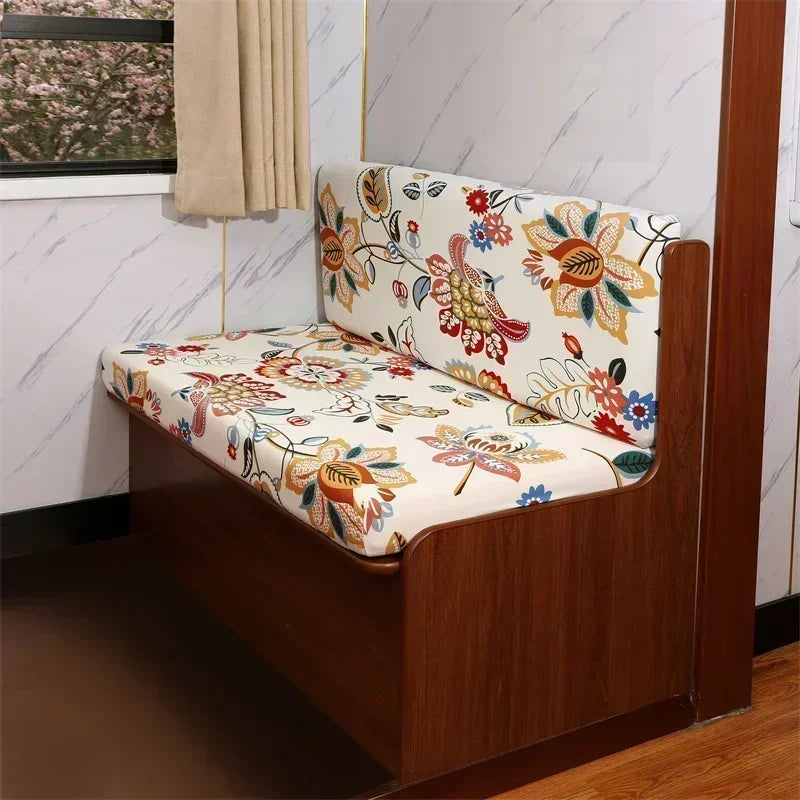2 PCS Set Floral-Gray RV Camper Sofa Dinette Cushion Elastic Stretchy Slipcovers