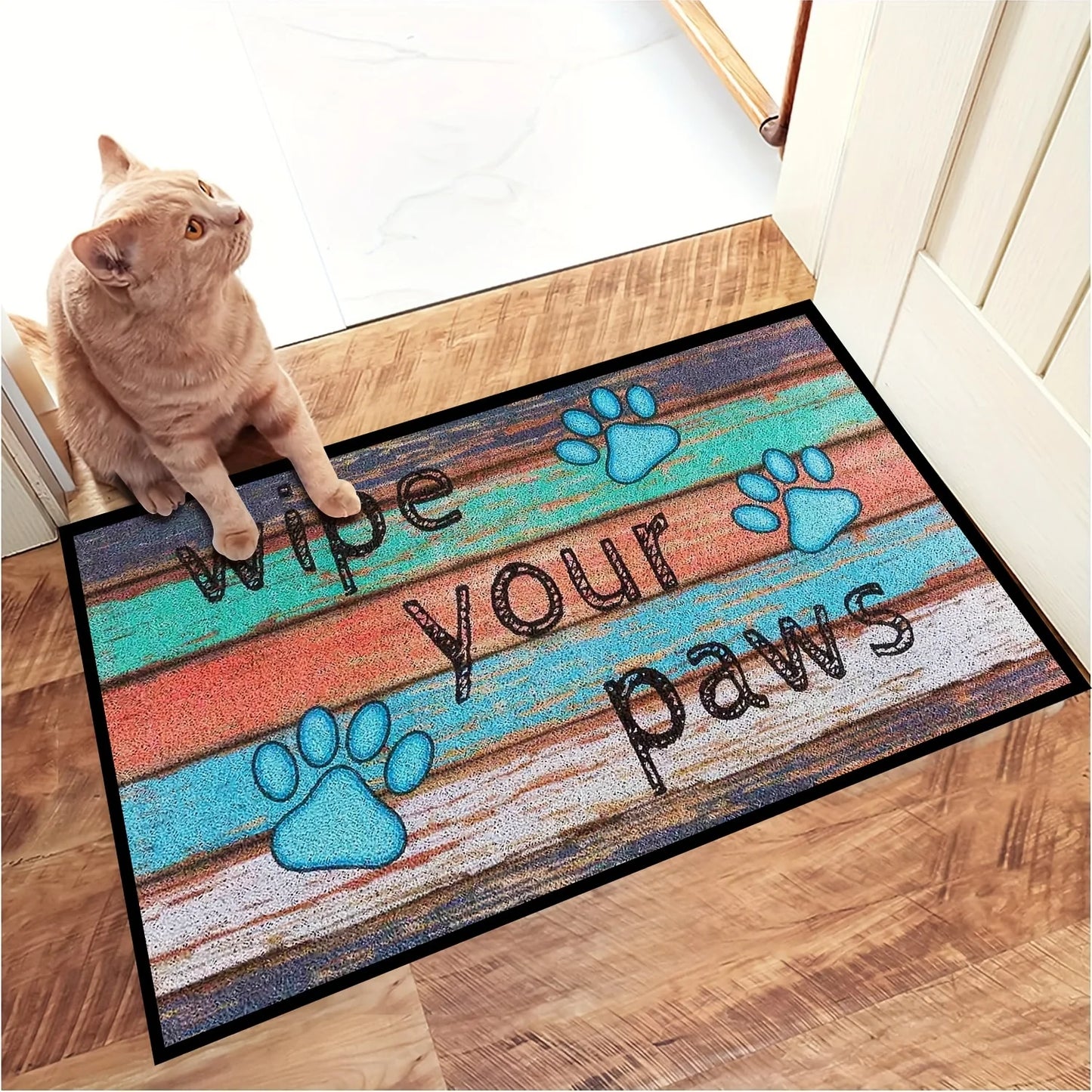 No-EN-Name-Null Indoor-Outdoor Adults Multicolor Rectangle Shaped Soft Polyester Fabric Persian Animals Paw Prints Design Anti-Slip Bottom Fade-Resistant Flannel Door Mats
