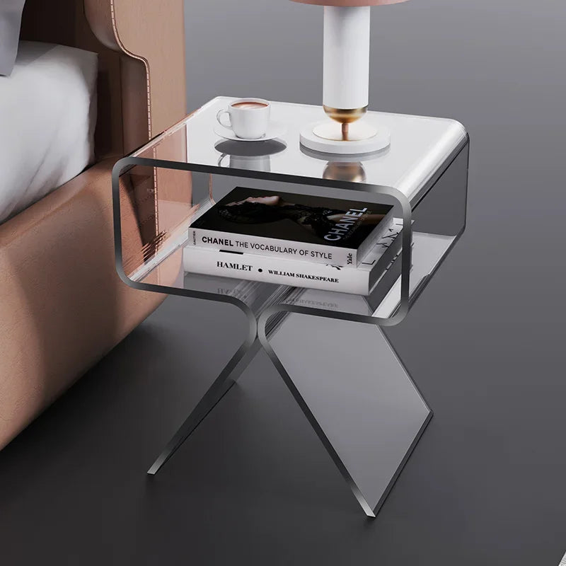 No-EN-Name-Null Modern Rectangle Orange Transparent Plastic-Acrylic Body Bedroom Side End Tables/Colors-Orange/Clear/Black/Size: height 45cm, length 39cm, width 30cm