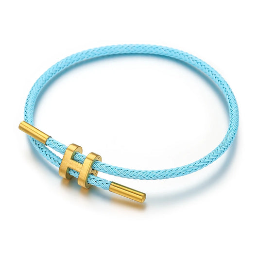 Unisex Round Stainless Steel Adjustable Braided Wire Rope Charm Vacuum Plated 18k Gold Toggle-Clasps Bracelets/Colors-Blue/Pink/Green/Red/Geometric