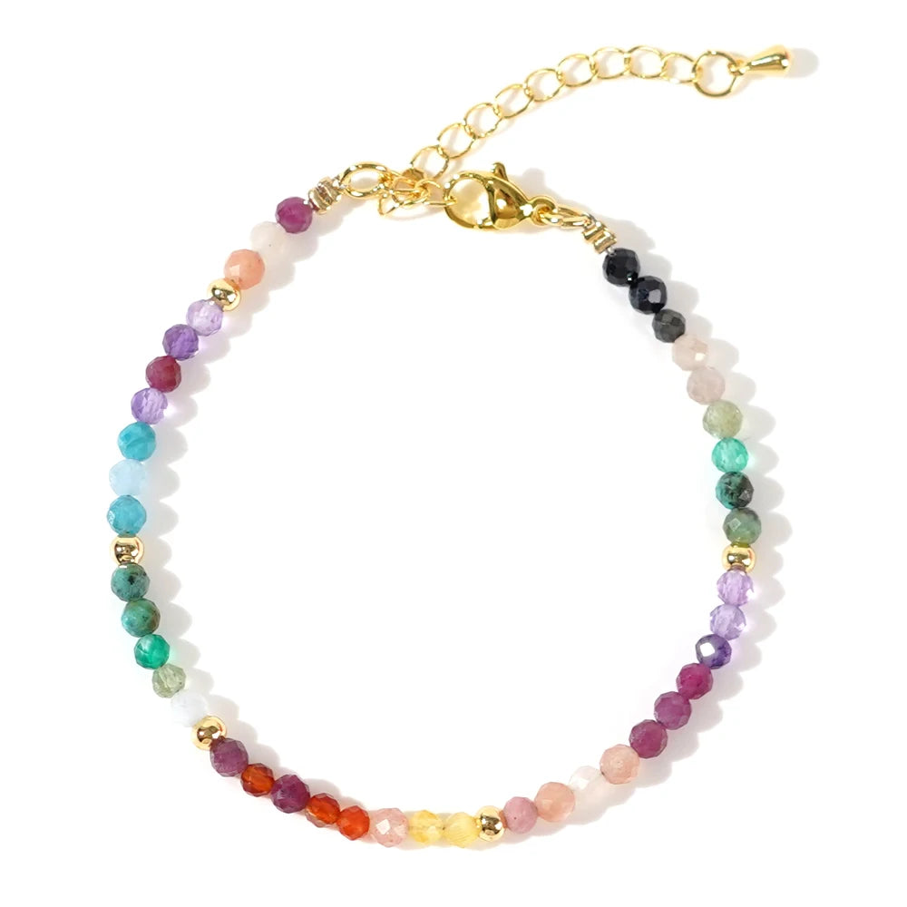 GO2BOHO Adults Women Professional Handmade Round Copper 18K Gold-Plated Geometric Multicolored Beads Rope Chain Fine Imitation Bracelets