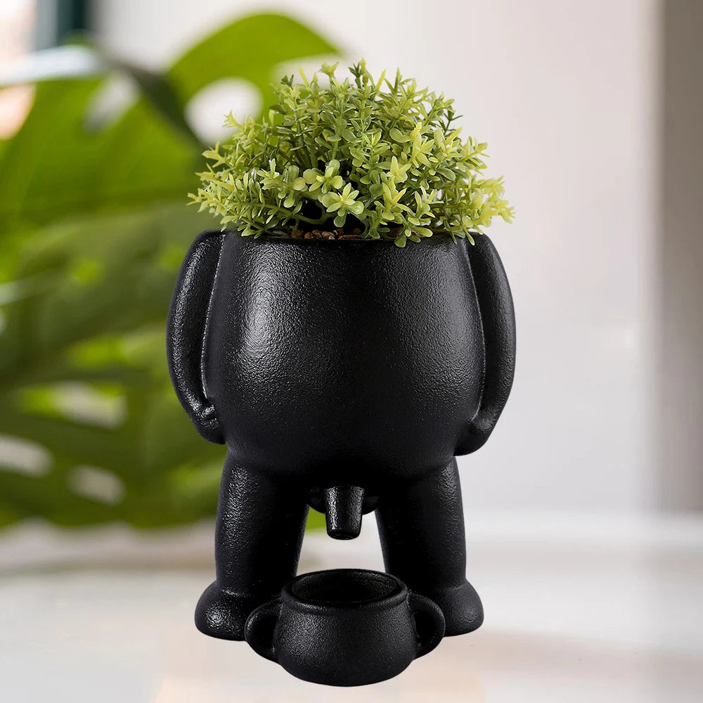 No-EN-Name-Null Small Modern Cute Cartoon Ceramic White Spoof Peeing In A Clay Pot With Two Handles Wear Resistant Desktop Flowerpots Planters /Colors-White/Black/Green/Multicolor