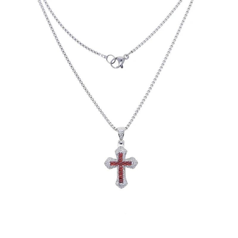 2025 Pink Red White Purple Blue 5 Color Cute Mini Small Colorful CZ Cross Pendant Necklace Hip Hop Men Women Fashion Jewelry