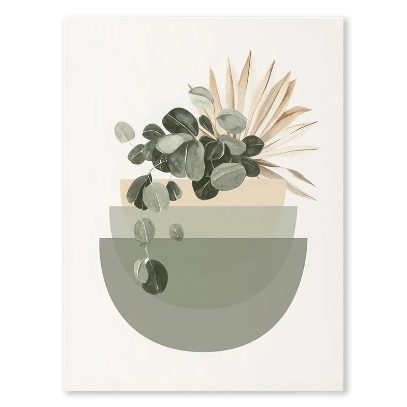 ASTRDECOR Modern Art Unframed Customized Sizes Waterproof Ink Abstract Subjects Boho Floral Half Circle Flower Market Canvas Prints/Colors-Floral/Green/Beige/Multicolor