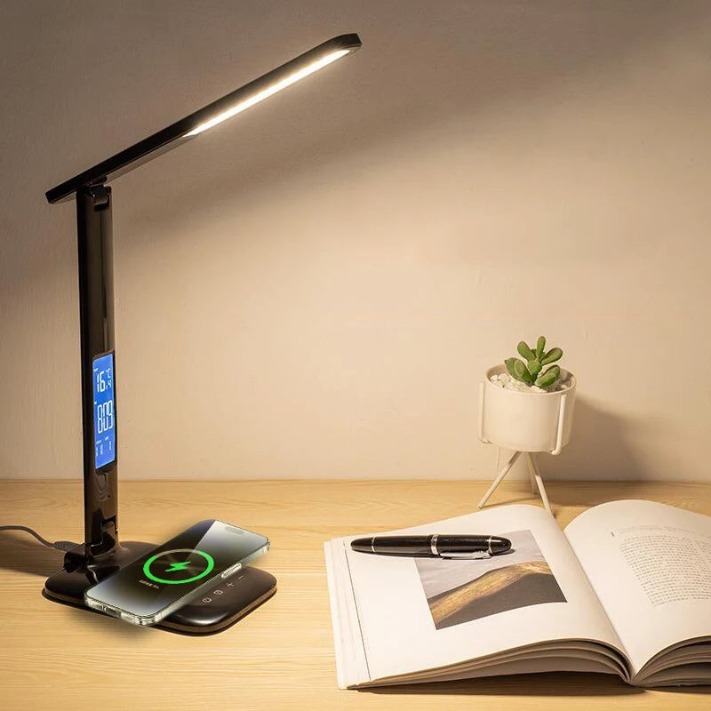 3-In-1 LED Touch Adjustable Dimmable Built-In Phone Charging Base Desk Top Lamps/Bulbs Included/ Rechargeable Battery Power Source/Colors-Black/White