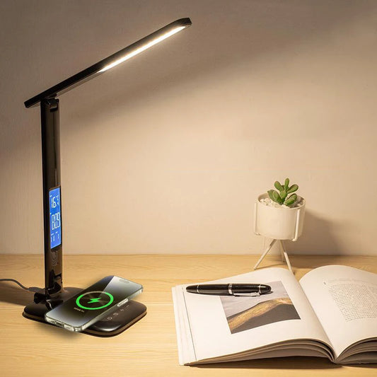 3-In-1 LED Touch Adjustable Dimmable Built-In Phone Charging Base Desk Top Lamps/Bulbs Included/ Rechargeable Battery Power Source/Colors-Black/White
