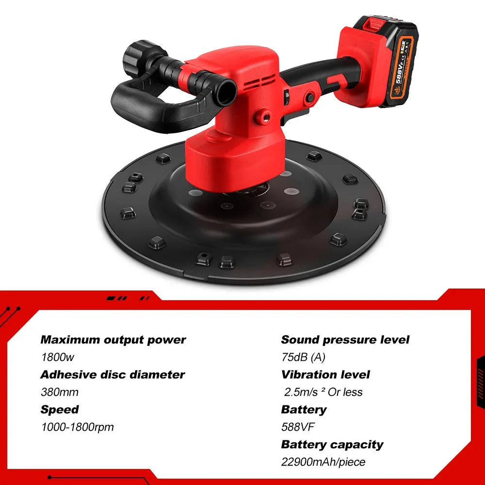 ONEVAN Indoor Black-Red Body Adjustable Speed Brushless Battery-Powered Electric Round Steel Plate Dry Wall Sanders/Batteries Included
