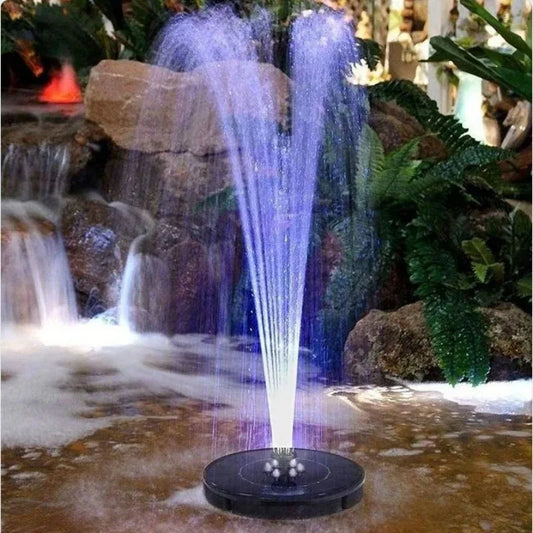 No-EN-Name-Null Outdoor-Indoor Garden Floating Solar-Powered Plastic Round Circle Black-Multicolor Body Waterfall Spray Fountains