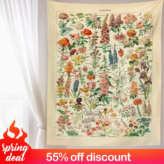 Jacquard Printed Rectangle Polyester Nature-Floral-Butterflies-Great Barrier Reef Coral-Medicinal Mushroom Wall Hanging Identification Chart Diagram Tapestries