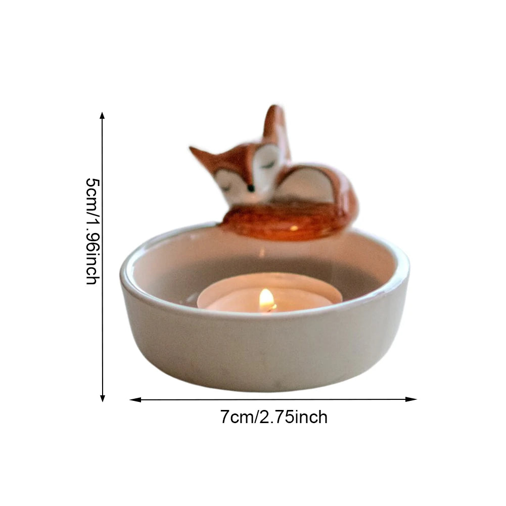 DUUTI Polyresin Heat Resistant White Cute Adorable Eye-Catching Cartoon Funny Cats-Dogs-Rabbits-Foxes Design Round Bottom Small Tea Lights Candle Holders