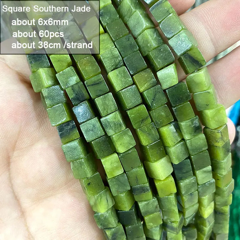 Wholesale 100%  Natural Green Jade Cylinder Square Irregular Faceted Round Stone Beads for Jewelry Making Diy Bracelet Charms