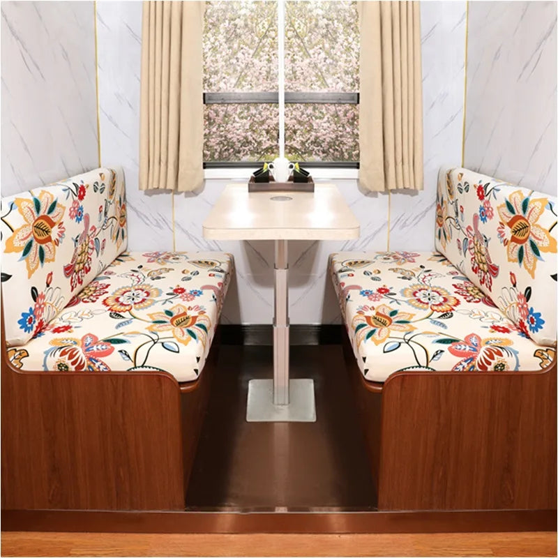 4 PCS Set Polyester Colorful Nordic Floral Flowers RV Camper Dinette Elastic Spandex Stretchy Armless Sofa Slipcovers