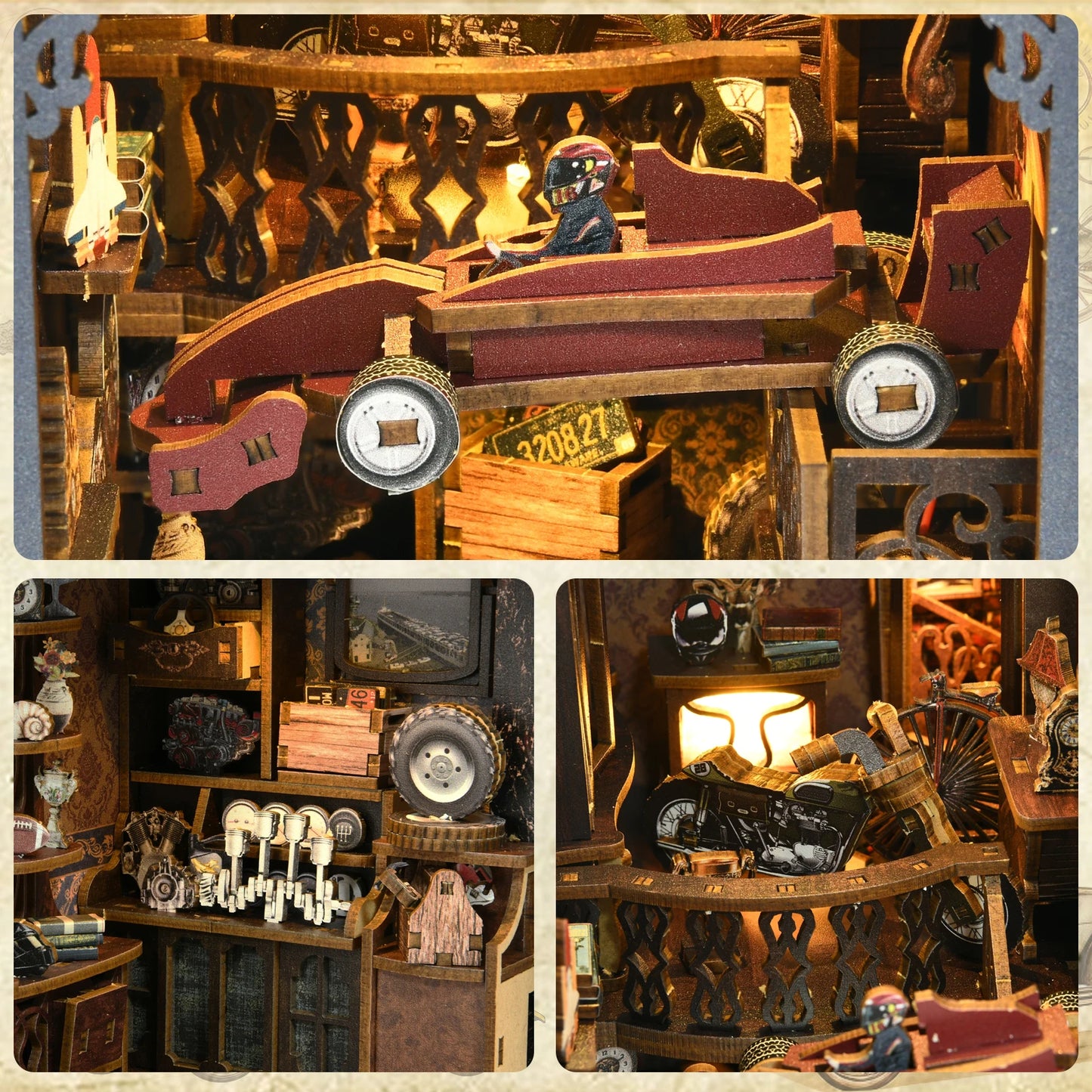 No-EN-Name-Null Modern Rectangle Clear Dust Cover Architecture Theme DIY Medium Hard 3D Wood Pegged Puzzle Vintage Classic Car LED Light Book Nook Thematic Kits/Ages: 6-10 Years + Older/Colors-Brown/Black/Clear/Ages: 6 Years Old-Adults