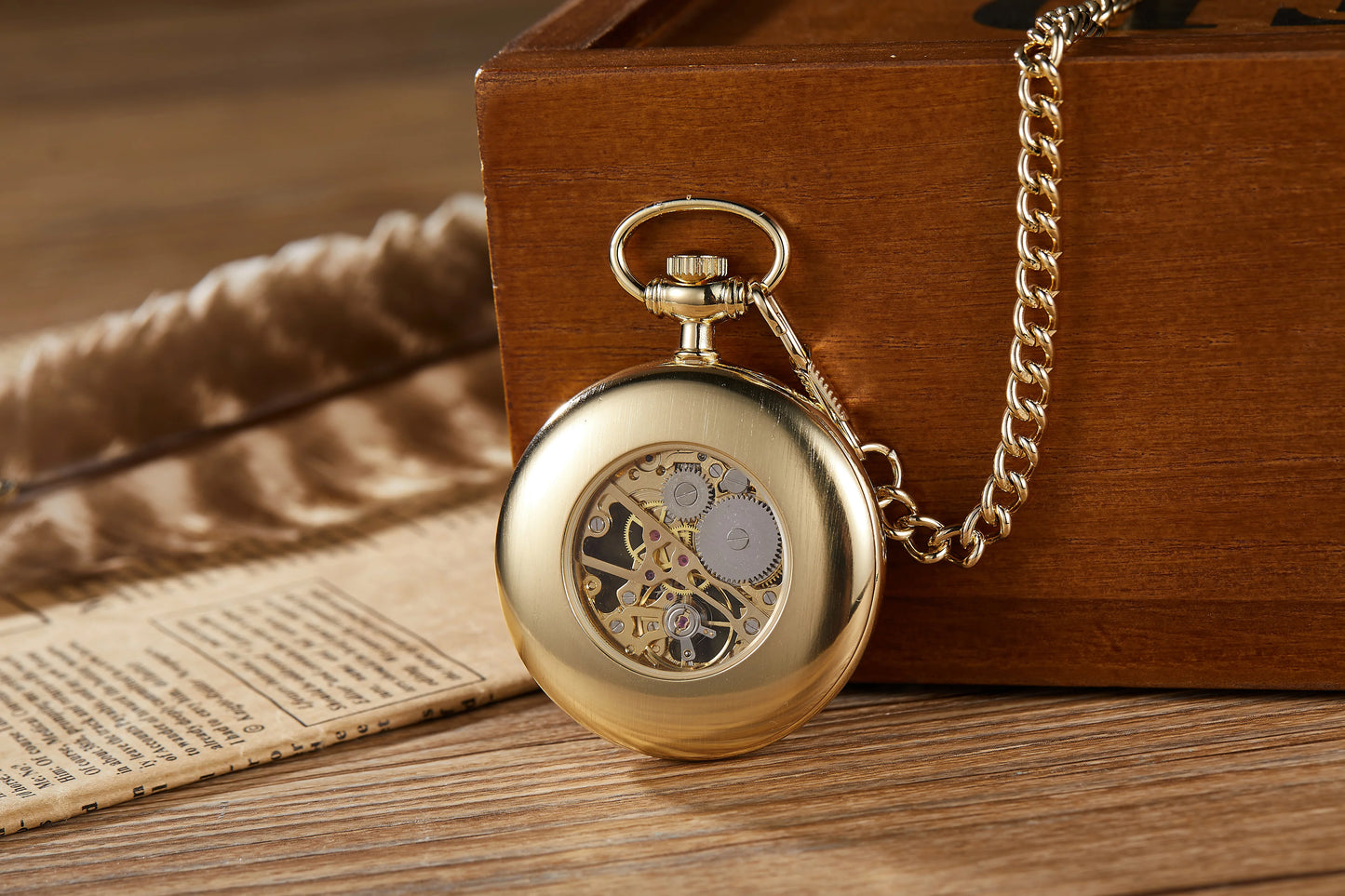 GORBEN Adults Gold Metal Alloy Round Hollow Open Face Arabic Numerals Luminous Hand Wind Black Face Glowing-In-Dark Numbers Pendant Chain-Pocket Watches/Colors-Black/Silver/Gold/Optional: With Wood Box-Without