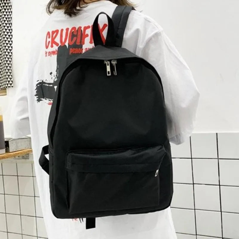 No-EN-Name-Null Preppy Solid Color Shoulder Bag Nylon School Knapsack Korean Teenager White School Bag Sports Travel Backpack for Women