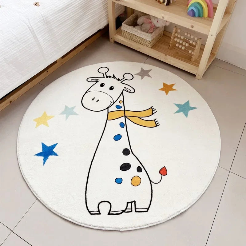 No-EN-Name-Null Printed Non-Toxic Quick-Dry Round Cute Cartoon Gray Animal Cat-Rainbow-White Clouds Nice Day Memory Form Cushion Anti-Slip Bottom Rugs/Colors-Animals/Rainbow/Multicolor/White/Pink/Black/Dots/Yellow/Blue/Geometric