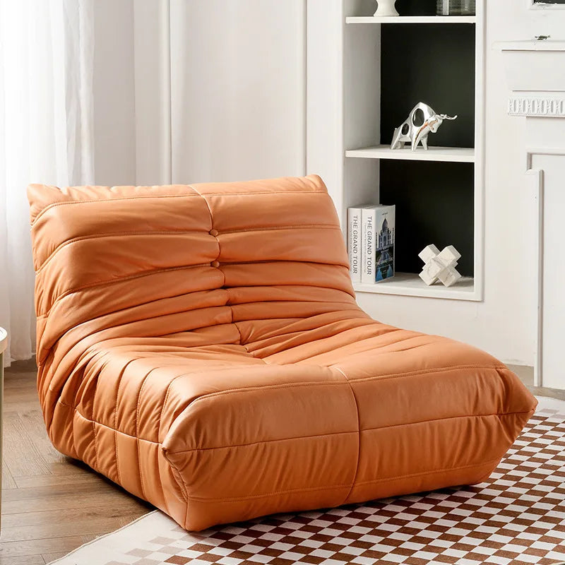 UOSU Modern Upholstered Padded Soft Six-Layer Caterpillar Foldable Washable Removable Cotton-Polyester Brown Suede Faux Leather Cover Solid Wood Frame Medium Firmness Lazy Recliner Chairs/Colors-Green/Orange/Blue/Brown/Yellow/Gray/White/Pink