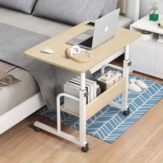NULL Free-Standing Rectangle Shaped Black Oak Wood Top-Collapsible Adjustable Shelves Metal Frame Laptop-Computer Desks/4 Roller Wheels/Assembly Required