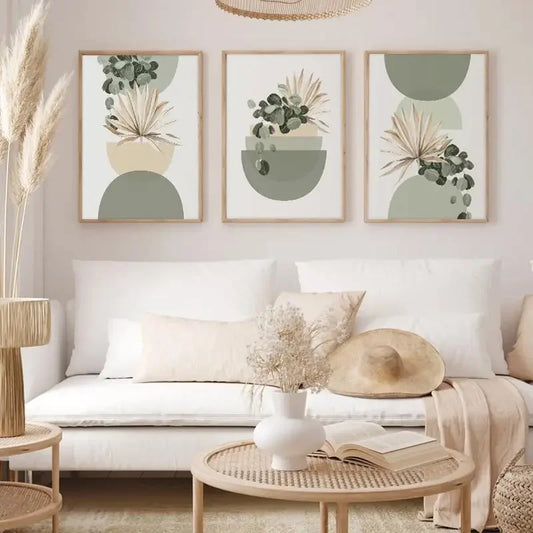 ASTRDECOR Modern Art Unframed Customized Sizes Waterproof Ink Abstract Subjects Boho Floral Half Circle Flower Market Canvas Prints/Colors-Floral/Green/Beige/Multicolor