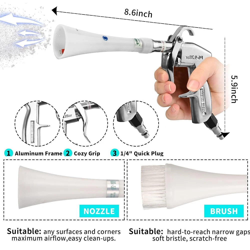 XMSJ Pneumatic Power Silver Aluminum Alloy Handle White Plastic Nozzles-Brushes Copper Air Blow Car High Pressure Wash Guns/Colors-White/Silver/Gray/Multicolor