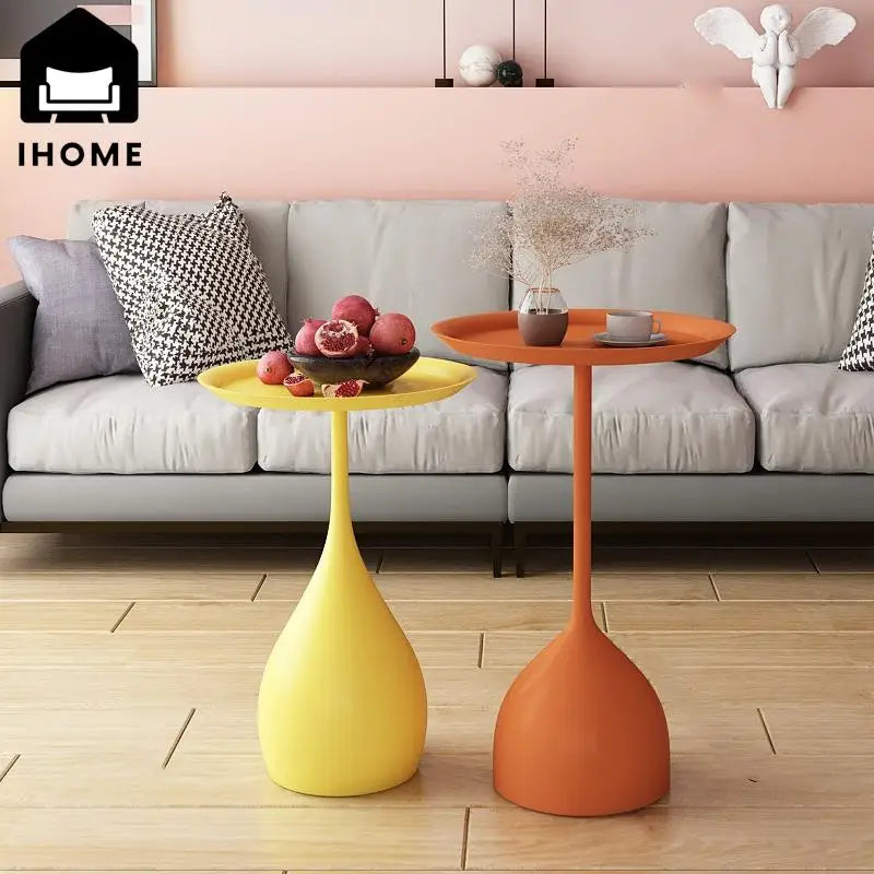 No-EN-Name-Null Modern Small Round Top-Wrought Iron Metal Base Mobile Coffee Tables/Colors-White/Light Brown/Yellow/Orange/Black/Royal Blue/Dark Blue/Size: 62 x 42 x 35cm