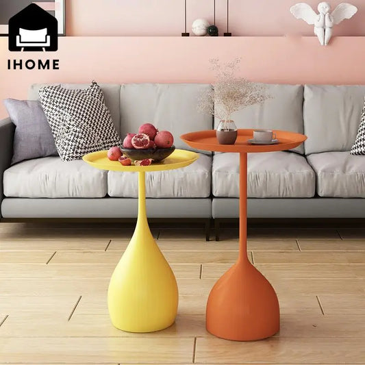 No-EN-Name-Null Modern Small Round Top-Wrought Iron Metal Base Mobile Coffee Tables/Colors-White/Light Brown/Yellow/Orange/Black/Royal Blue/Dark Blue/Size: 62 x 42 x 35cm