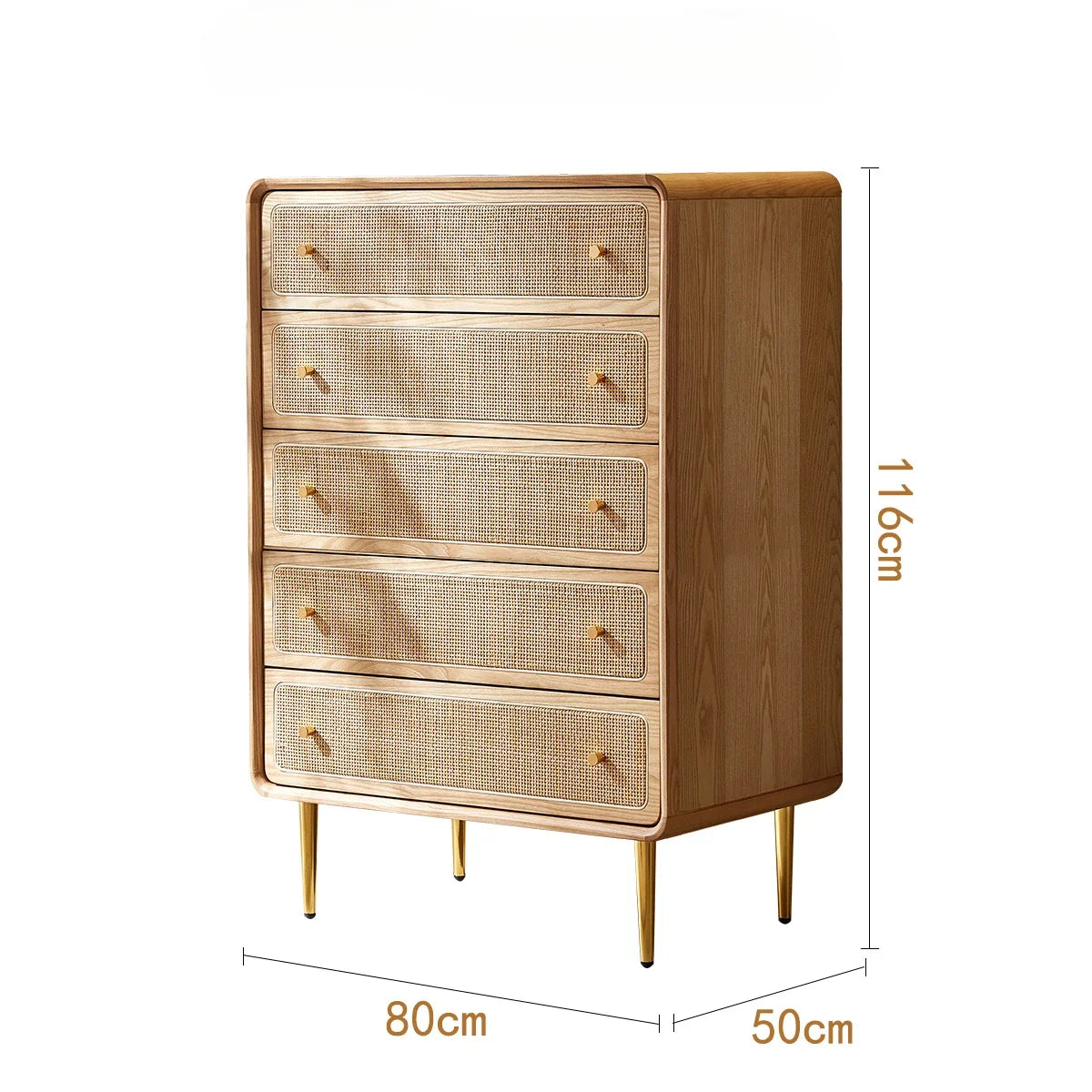 Brown Kitchen Storage Rattan Wood Sideboard w /Drawers/Doors