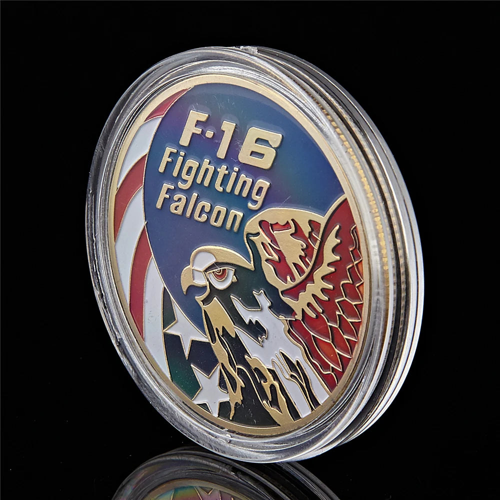 SMJY Uncirculated Mint Red-White-Blue American Gold-Silver Coins US F-16 Fighting Falcon Military USA Air Force United States-China Commemorative Coins/Colors-Silver/Gold/Multicolor/Red/White/Blue