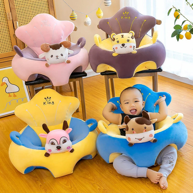 Babies Upholstered Super Soft Velvet Cartoon Animals Faces Learning To Sit Comfortable Plush Chairs/Ages: Fits 3 Months-2 Years Old/No Filling/Colors-Animals Multicolor