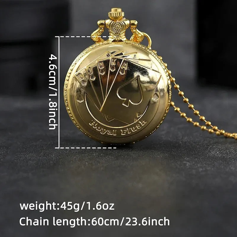 DEYROS Adults Quartz Analog Display Abrasion-Resistant Glass Face Gold-Bronze Round Shaped Metal Case Necklace Ball Chain-Pocket Watches
