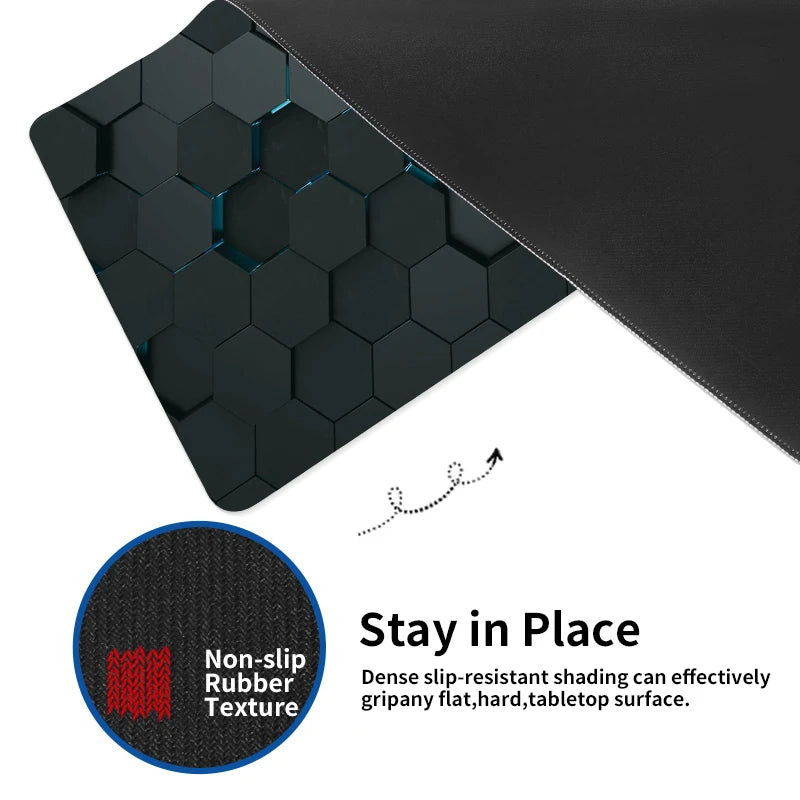 XXL Hexagon Shape Design Gaming Anti-Slip Rubber Base Stitched Edges Smooth Polyester Fabric Computer Mouse Pads/Colors-Black/Purple/Blue/Geometric