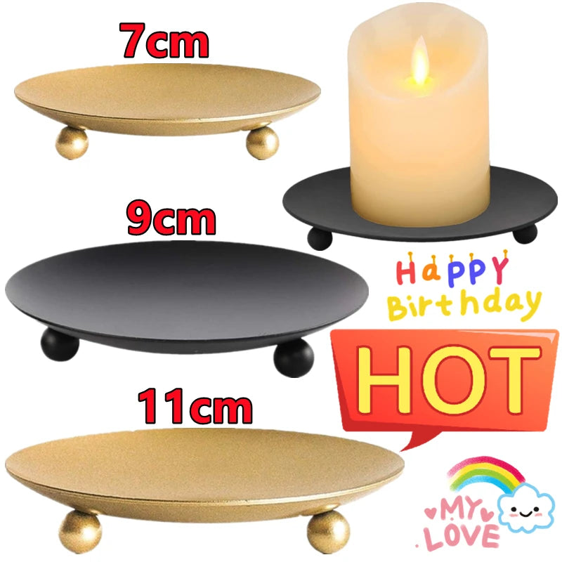 Modern Flat Iron Metal Rust Free Column Round Ball Feet Base Candleholders/Colors-Black/Gold