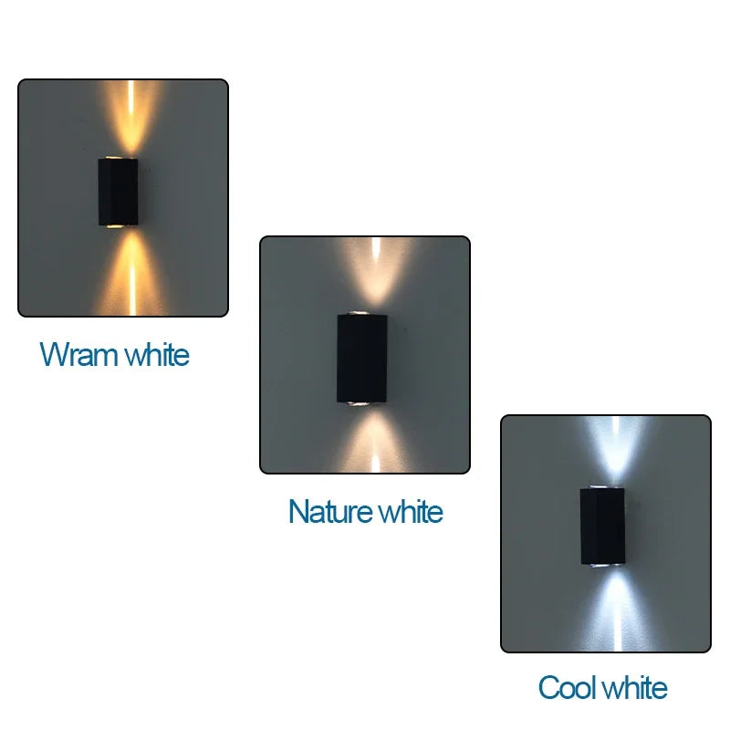 ELEVEN MASTER Outdoor Modern Waterproof Glazed Aluminum Metal Body Cool-Warm White LED COB Light Chip Emitting Up-Down Brushed Silver-Black Vertical Rectangle AC-Powered Borosilicate Glass Wall Light Fixtures